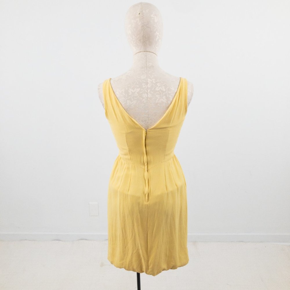 Vintage 60s V Neck Bow Front Mini Dress Yellow - Picture 6 of 9